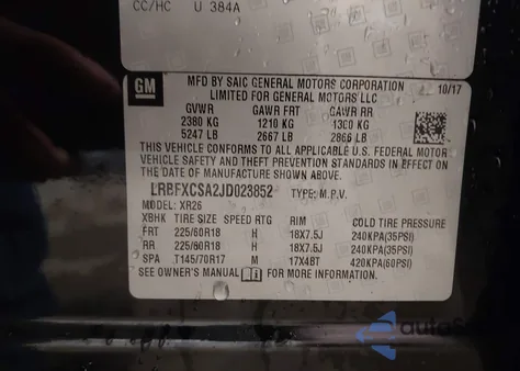 2018 Buick Envision Preferred from USA, damaged, VIN LRBFXCSA2JD023852